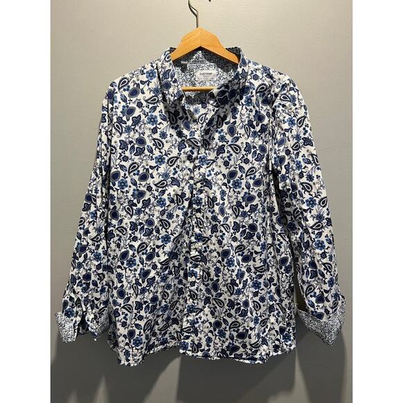 Duchamp London Shirt Mens XXL Button Up Down Flip Cuff Blue White Paisley - Picture 1 of 6